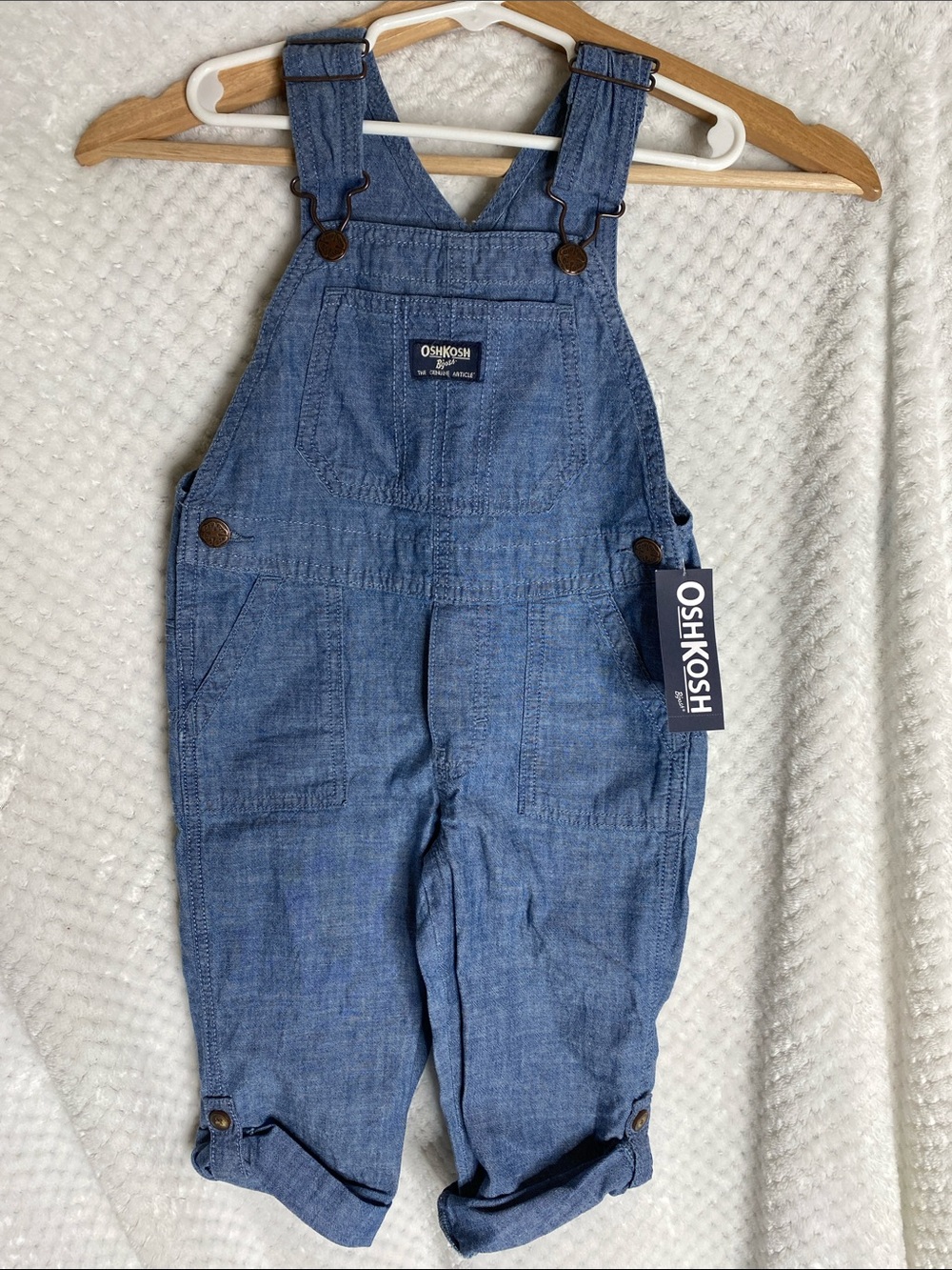 OshKosh B'gosh Lightweight Blue Chambray Denim Look Roll Up Cuff Overalls